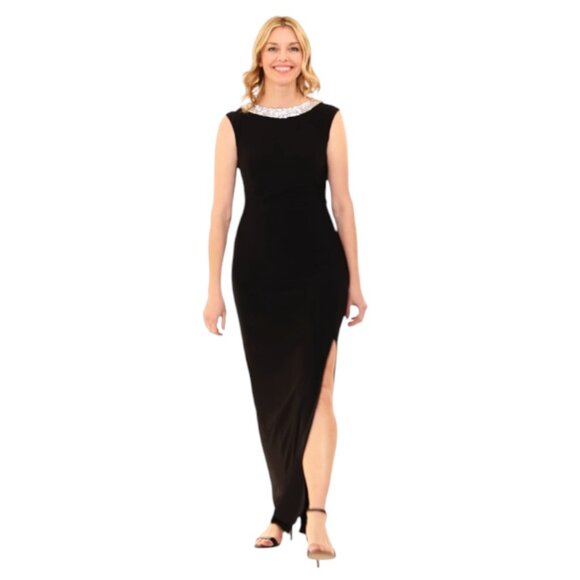 Alex Evenings Black Rhinestone Embellished Neck Long Dress size 4 New - Picture 3 of 11